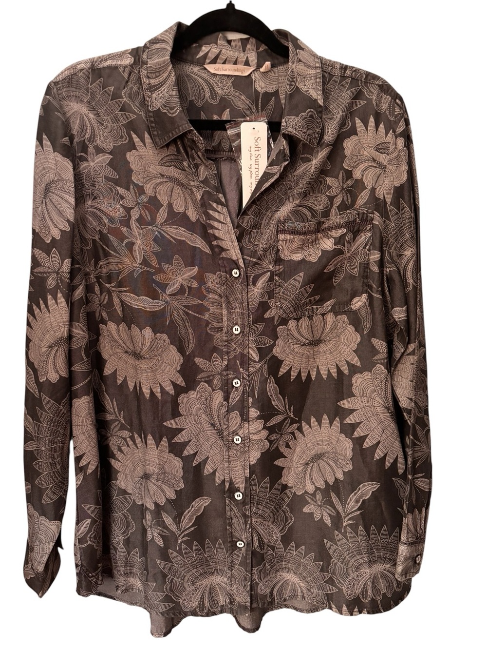 Soft Surroundings Lyocell Floral Button Down Top Size L NWT Relaxed Fit